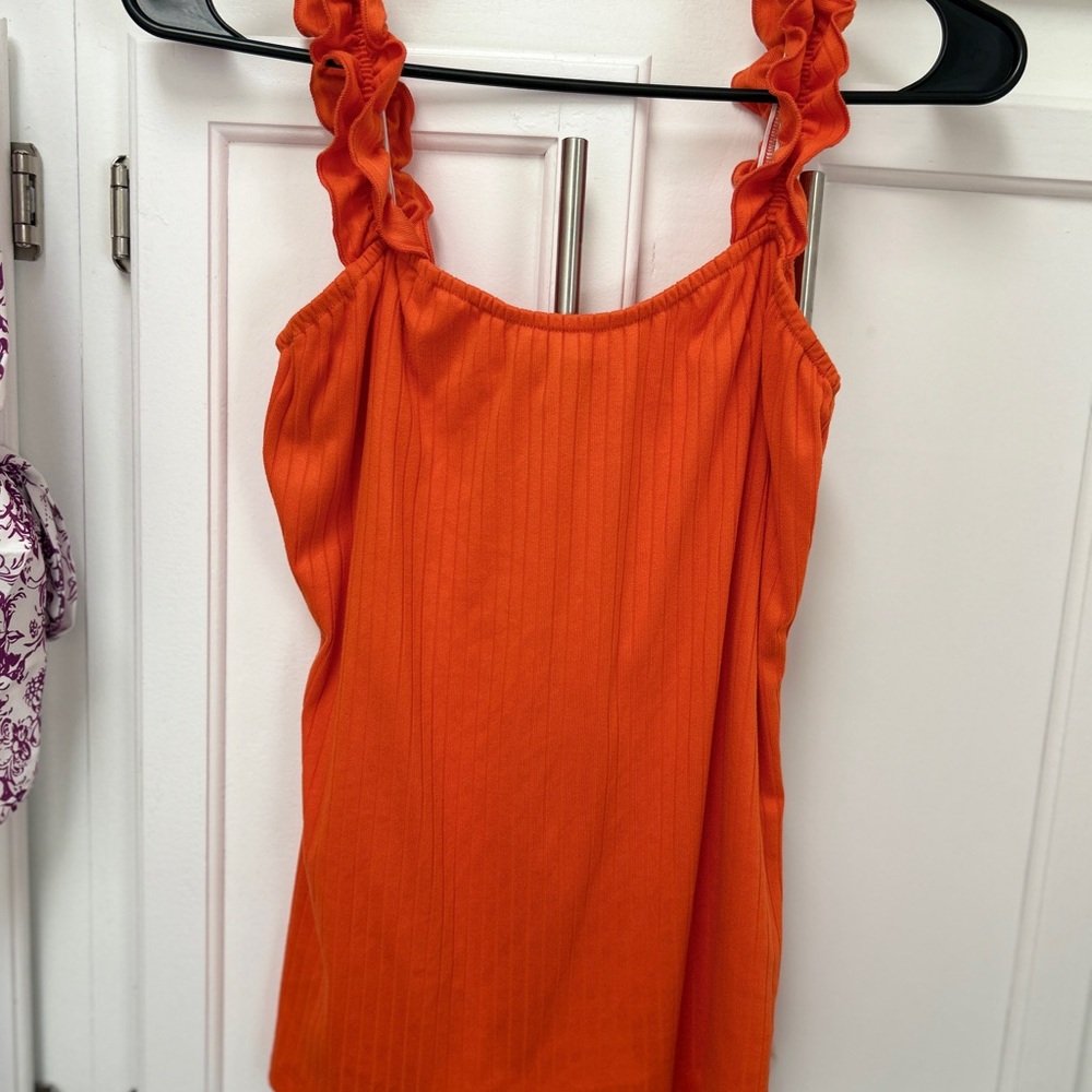 White Birch Vibrant Orange Ruffled Tank Top